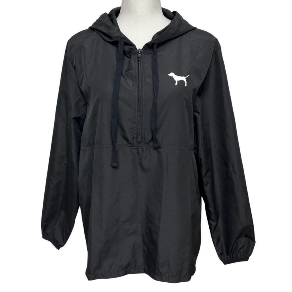 Pink Victoria's Secret 1/2 Zip Hooded Windbreaker Jacket Black Size XS LIKE NEW